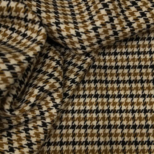 AV Wool Cotton Stretch Suiting Tweed Houndtooth Black Mustard
